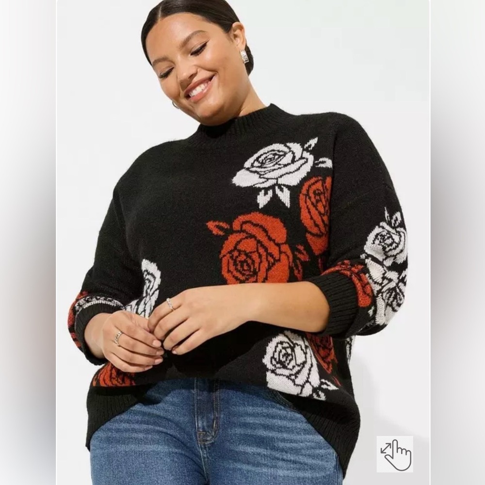 Torrid Vegan Cashmere Pullover Rose Floral Cozy Turtleneck Sweater 3X